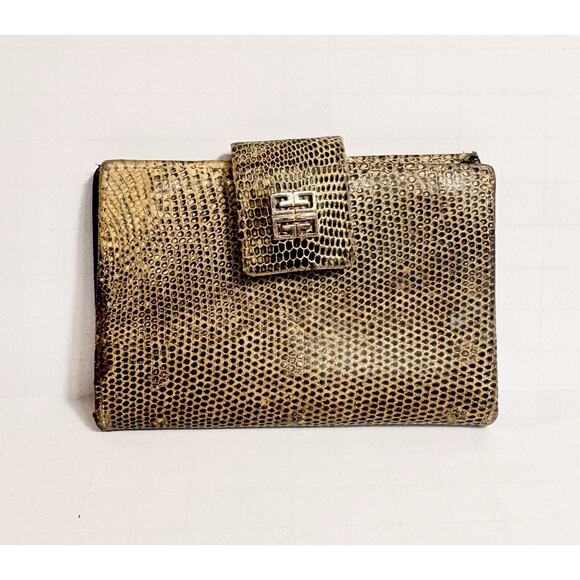 Vintage Givenchy Slim ID Wallet Bi Fold Brown Leather Magnetic Close Worn See - Picture 1 of 11